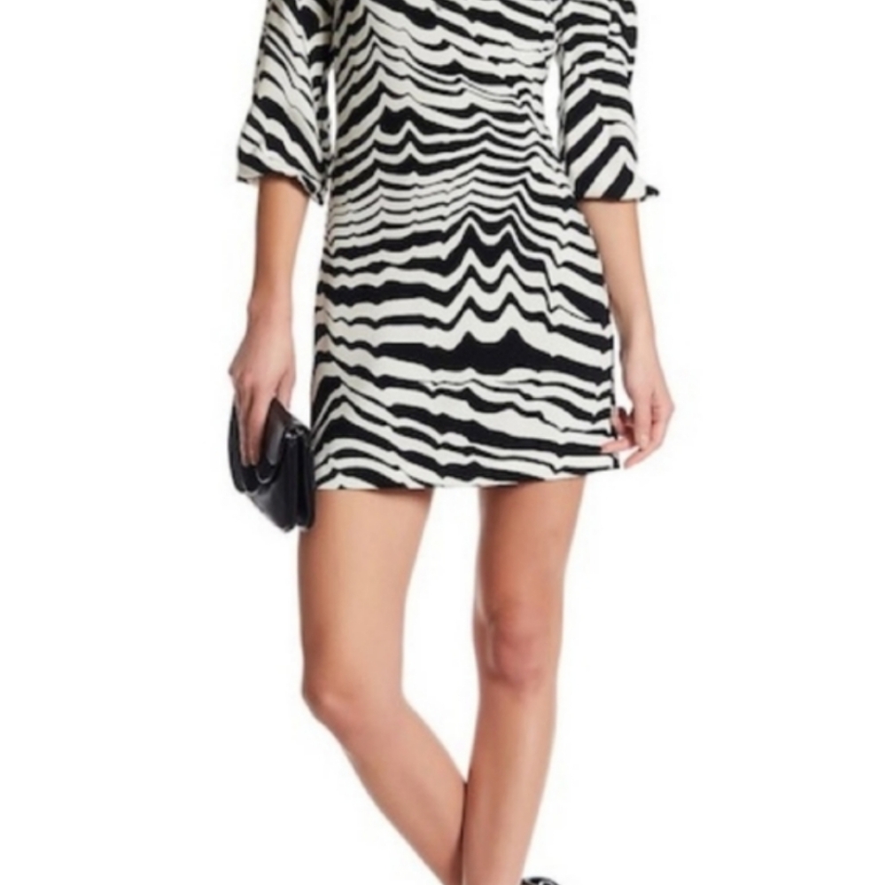 Trina Turk Women's Off White & Black Zebra Stripe Lined 3/4 Sleeve Dress 4 - Picture 12 of 16